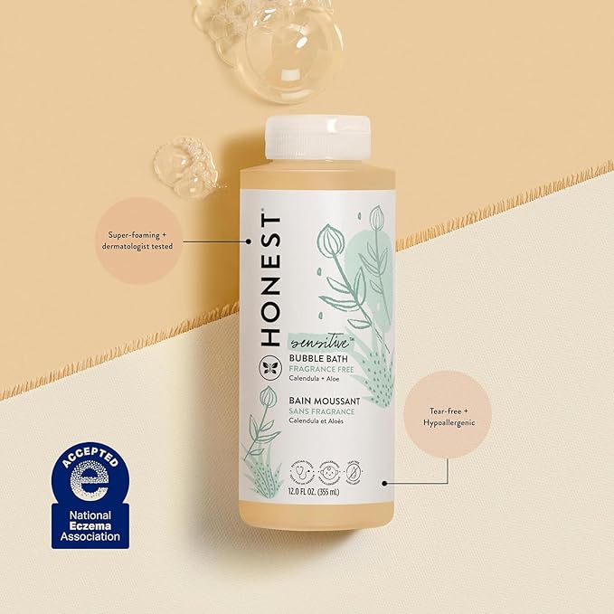 The Honest Company Foaming Bubble Bath | Gentle for Baby | Naturally Derived, Tear-free, Hypoallergenic | Fragrance Free Sensitive, 12 fl oz