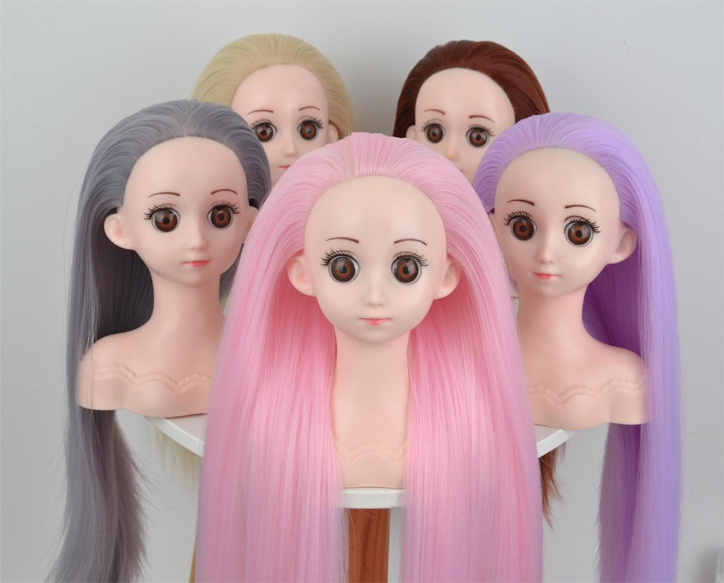 Small Doll Head For Hair Styling,Mini Synthetic Mannequin Head,Doll Head With Clamp Holder & Tools, Practice Doll Head For Hair Braiding,Styling and Cutting with Two Bows (Light purple)