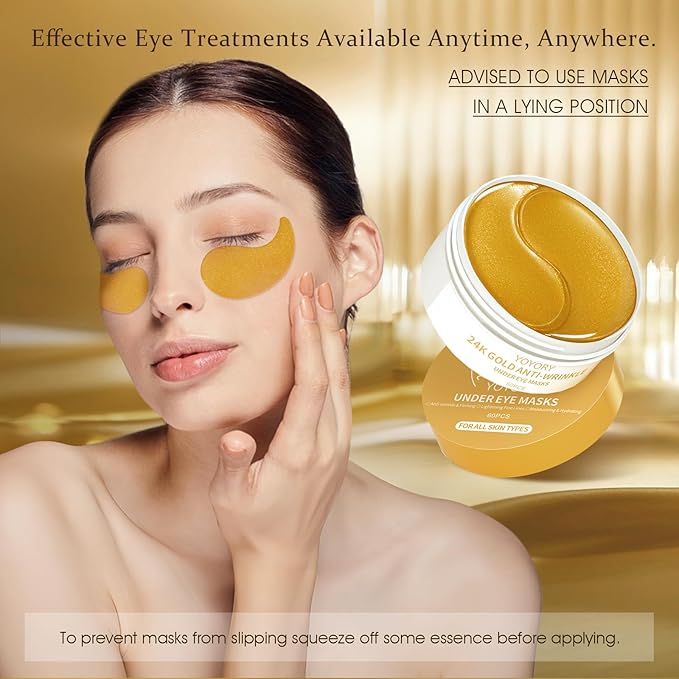 Gold Infused Eye Patches - 24K Gold Eye Masks for Dark Circles, Puffy Eyes, and Wrinkles, Anti-Aging Treatment with Collagen & Hyaluronic Acid, Deep Hydration & Firming (60 Pcs)