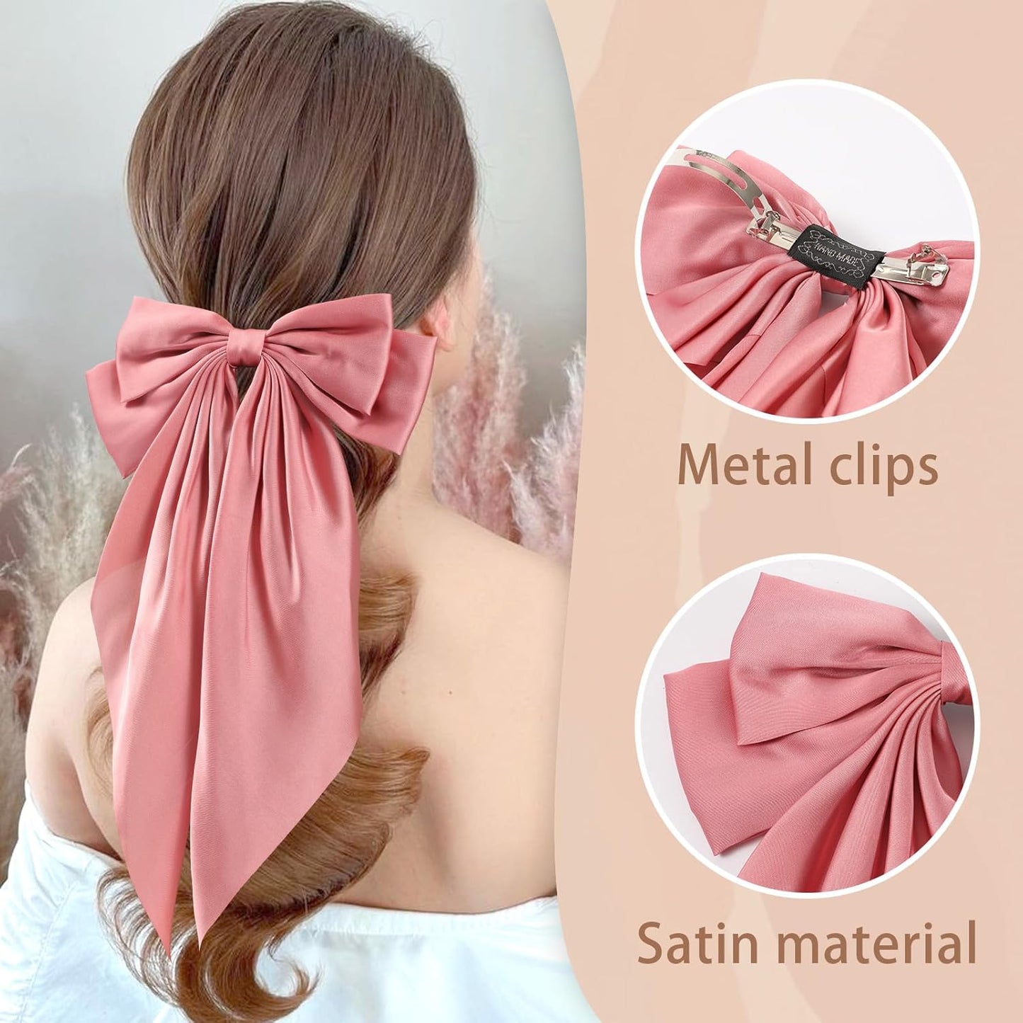 6 PCS Hair Bows for Women, Big Bow Hair Clips for Girls, Silky Satin Hair Bow Clips Oversized, Large Cute Aesthetic Hair Accessories Christmas Gifts Holiday Green Color