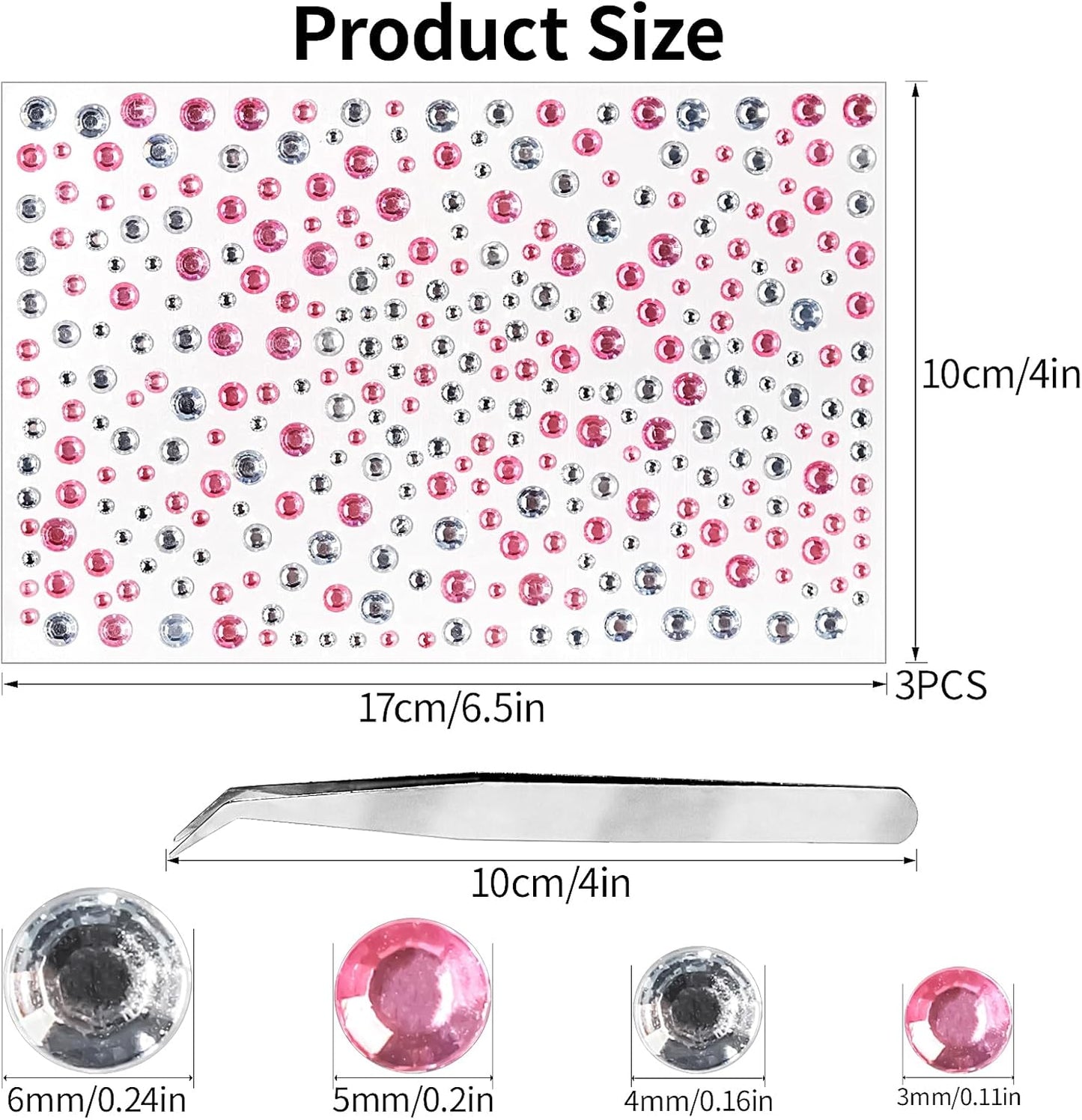 Self Adhesive Face Gems and Pearls for Makeup, Festival Jewels, Hair Gems, Rhinestone Stickers for Face, Eye, Makeup, Nail, Body, Crafts 3/4/5/6 mm 975Pcs (07.gem_White+Pink)