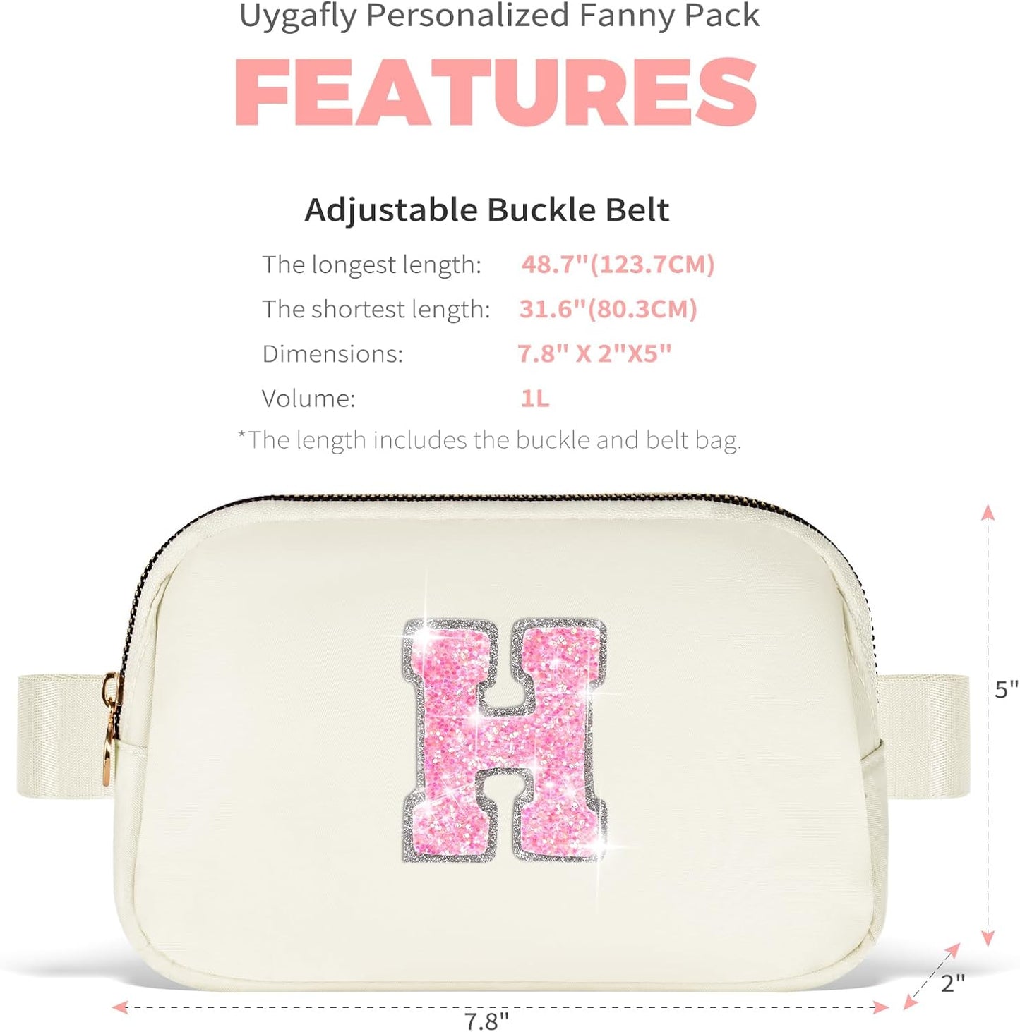Monogrammed Gifts for Girls Women - Fanny Pack for Kids Teens,Crossbody Bag for Women Trendy Everywhere Belt Bag Monogrammed Crossbody Bag Waist Pack | Cream,Initial H