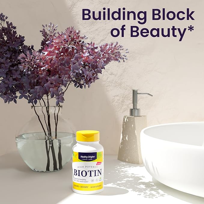 Healthy Origins Biotin 5,000 mcg (USP Grade, Non-GMO, Gluten Free, Hair Support, Nail Support), 360 Veggie Caps
