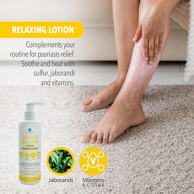 Dr. Robaina Sulfur Balsam Lotion – Daily Moisturizing Lotion for Eczema and Psoriasis Relief – Soothes Redness, Hydrates Sensitive Skin – Natural Ingredients – Made in the USA (Pack of 3)