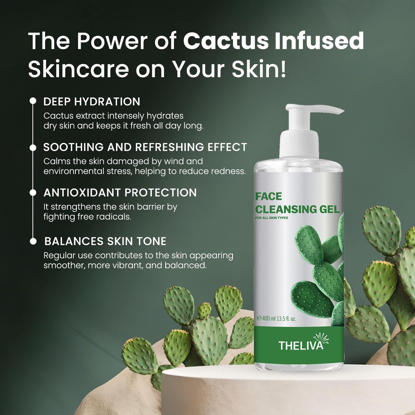 Hydrating Face Wash for Women–Cactus Extract Facial Cleanser–Anti Aging & Gentle Cleanser for Oily Skin–Hydro Boost Gel Texture–Refreshing Daily Wash – 13.5 oz