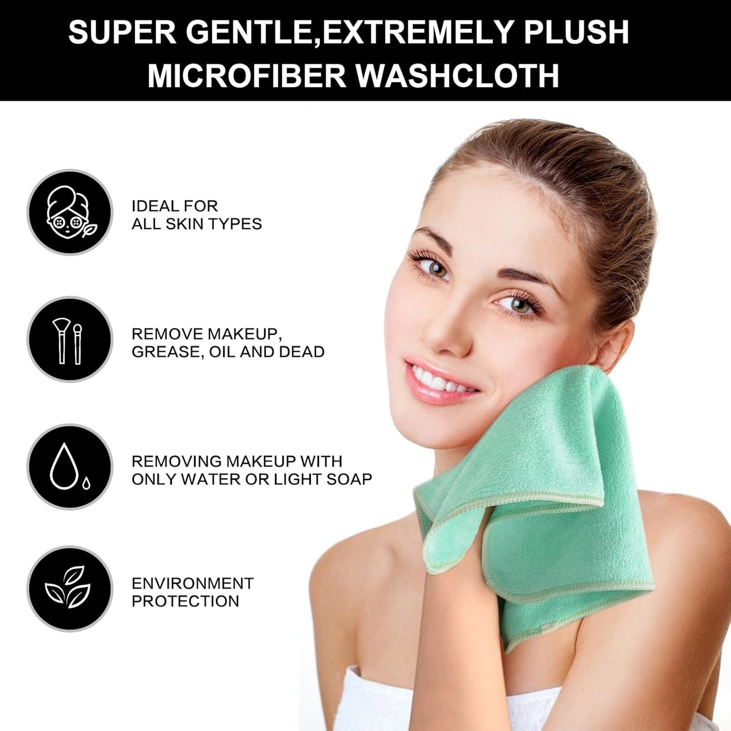 SINLAND Microfiber Facial Cloths Fast Drying Washcloth 12inch x 12inch Absorbent Face Wash Cloth Soft Makeup Remover Cloths