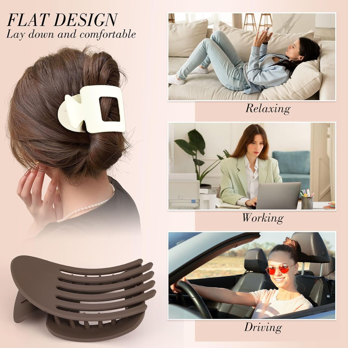 Obeoby 6 PCS Flat Claw Clips for Women, French Flat Hair Clips Large Hair Barrettes Accessories Stocking Stuffers Christmas Gifts (Neutral)