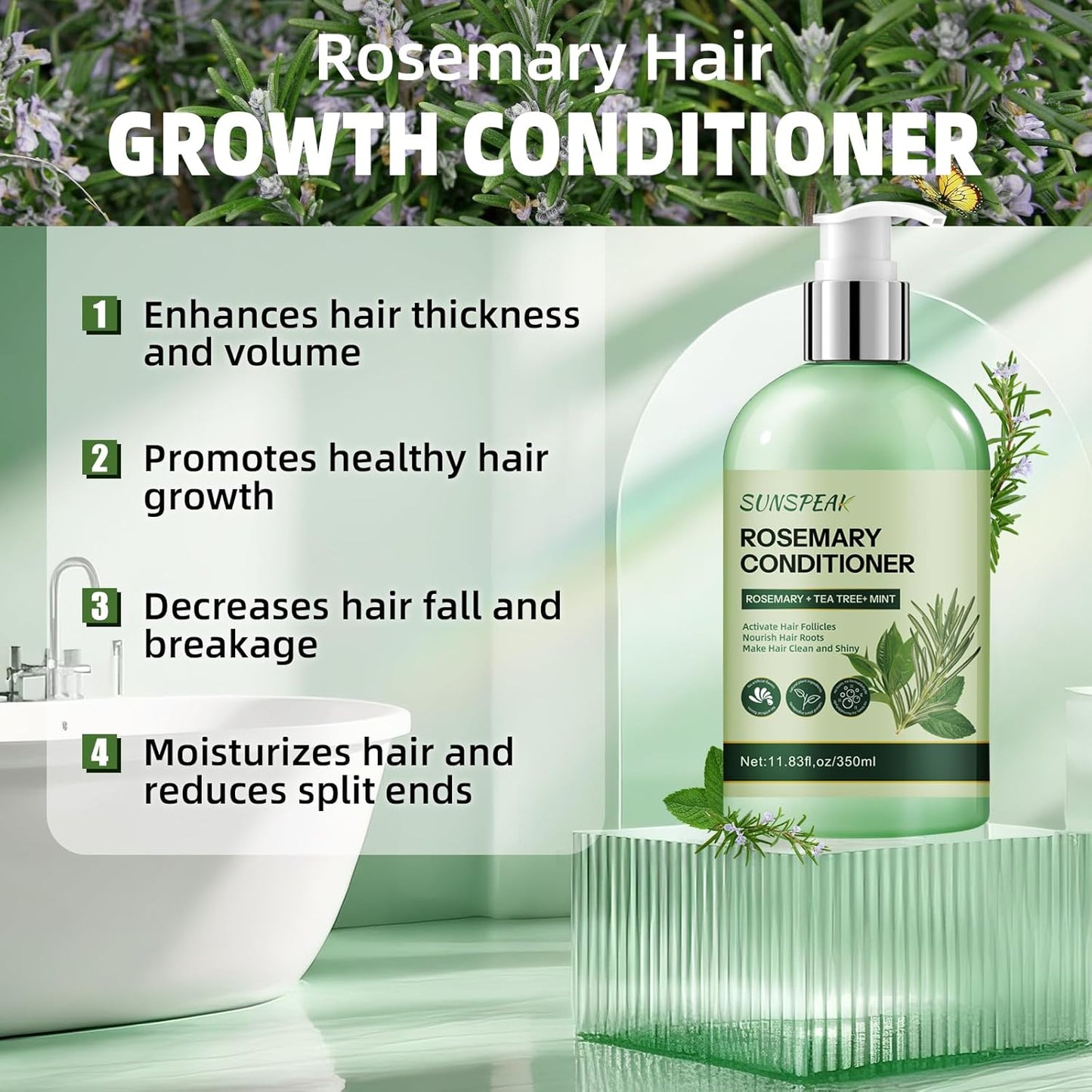 Rosemary Conditioner for Hair Growth: Thickening Moisturizing Conditioner for Men & Women with Mint Tea Tree Oil Biotin - Strengthening Formula for Anti-Hair Loss & Thinning Hair & Frizz-Control