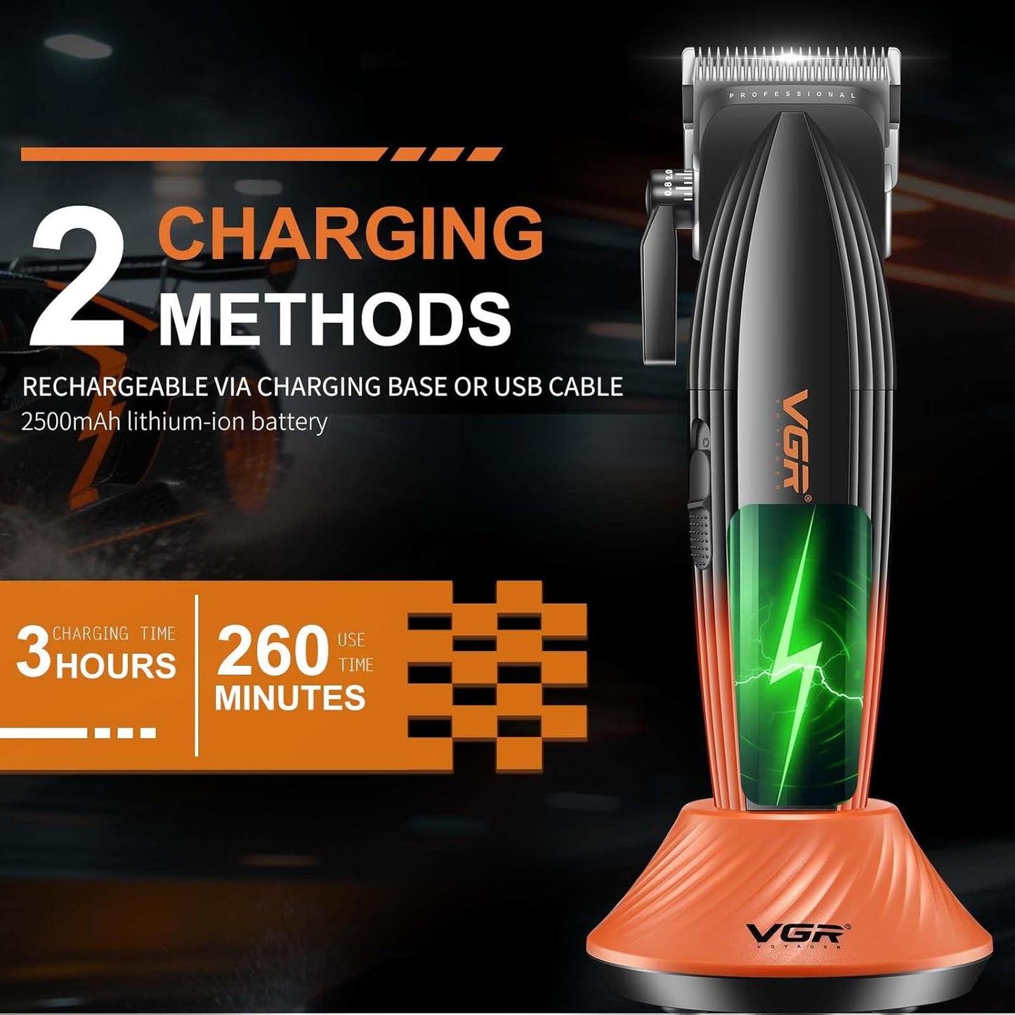VGR 889C Professional Hair Clippers for Men, 9000RPM Cordless Barber Clippers with Ceramic & MIM Blades, 6 Magnetic Guide Combs, LED Display, USB Charging Base, Mens Grooming Kits for Barber