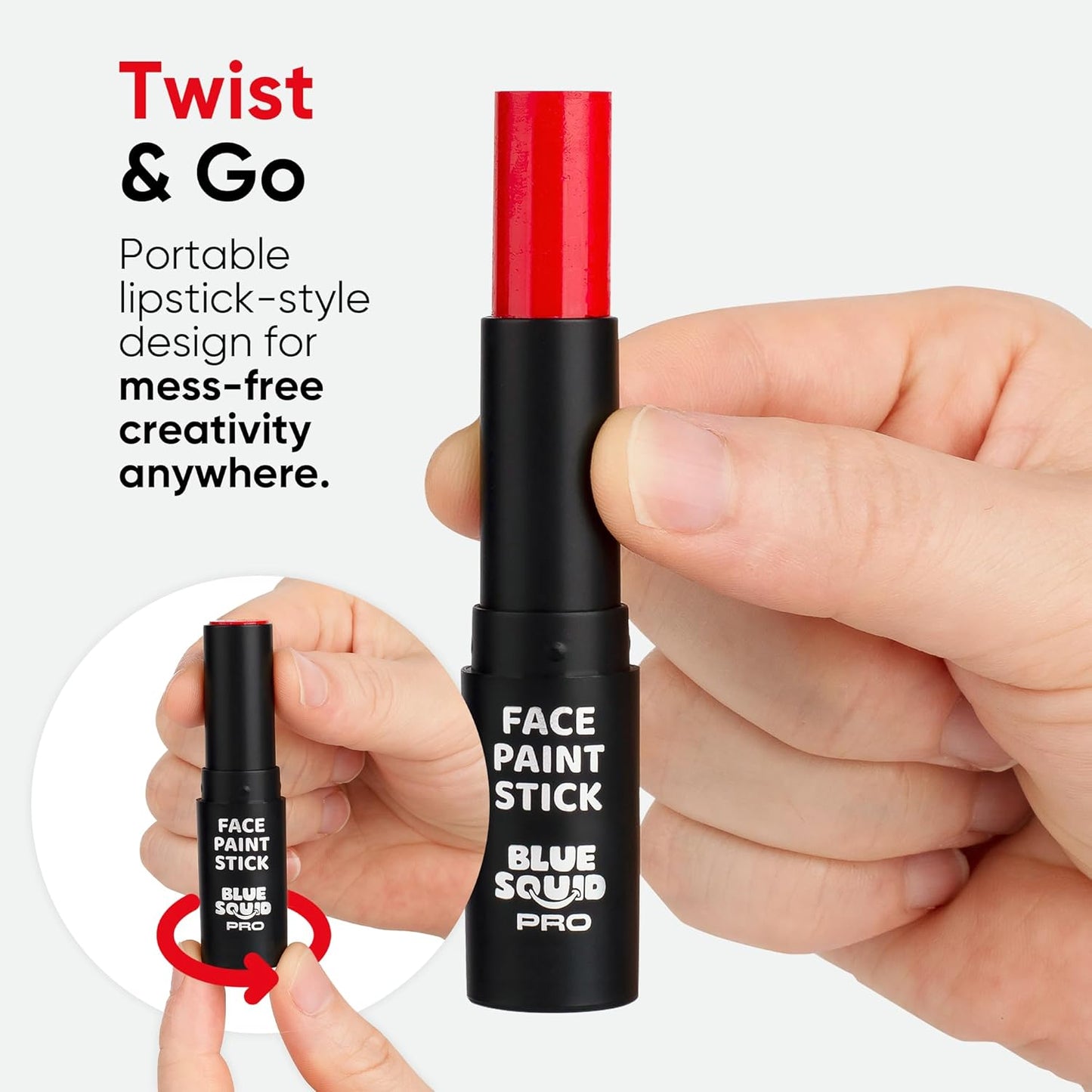 Blue Squid PRO Red, White and Black Face Paint Stick - Waterproof Body Paint Adults & Kids Eye Black Baseball, Eyeblack Softball -Hypoallergenic Twist-Up Non-Toxic Makeup Stick - Cosplay, Sports & SFX
