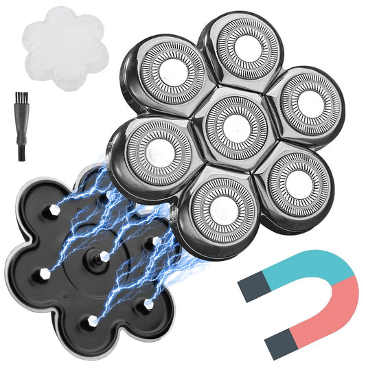 Magnetic 7 Blades Head Shaver Replacement Blades for head Shaver and Other Brands Head Shaver (CX7 Silver)