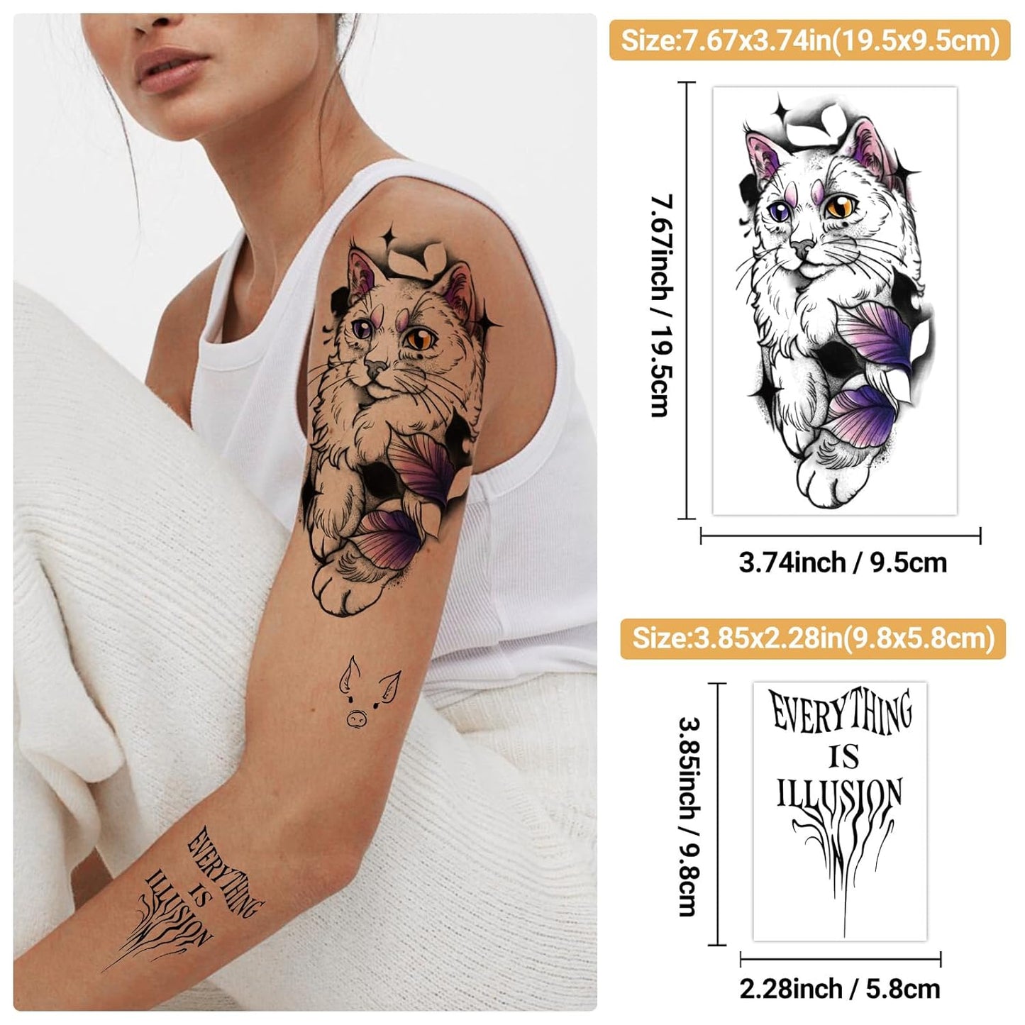 77 Sheets Temporary Tattoo, 17 Sheets Half Arm Cute Cat Dog Rabbit Lion Elephant Chest Tattoos for Adults Men Women, 60 Sheets Small Tattoos Stickers for Boys Girls Kids Body Art