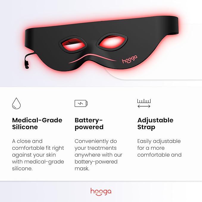 Red Light Therapy Eye Mask with 660nm & 850nm Dual-Chip LEDs, Adjustable Strap, Rechargeable 3000mAh Battery, Remote Control with Multiple Settings, Soft Silicone for Anti-Aging, Wrinkle Reduction