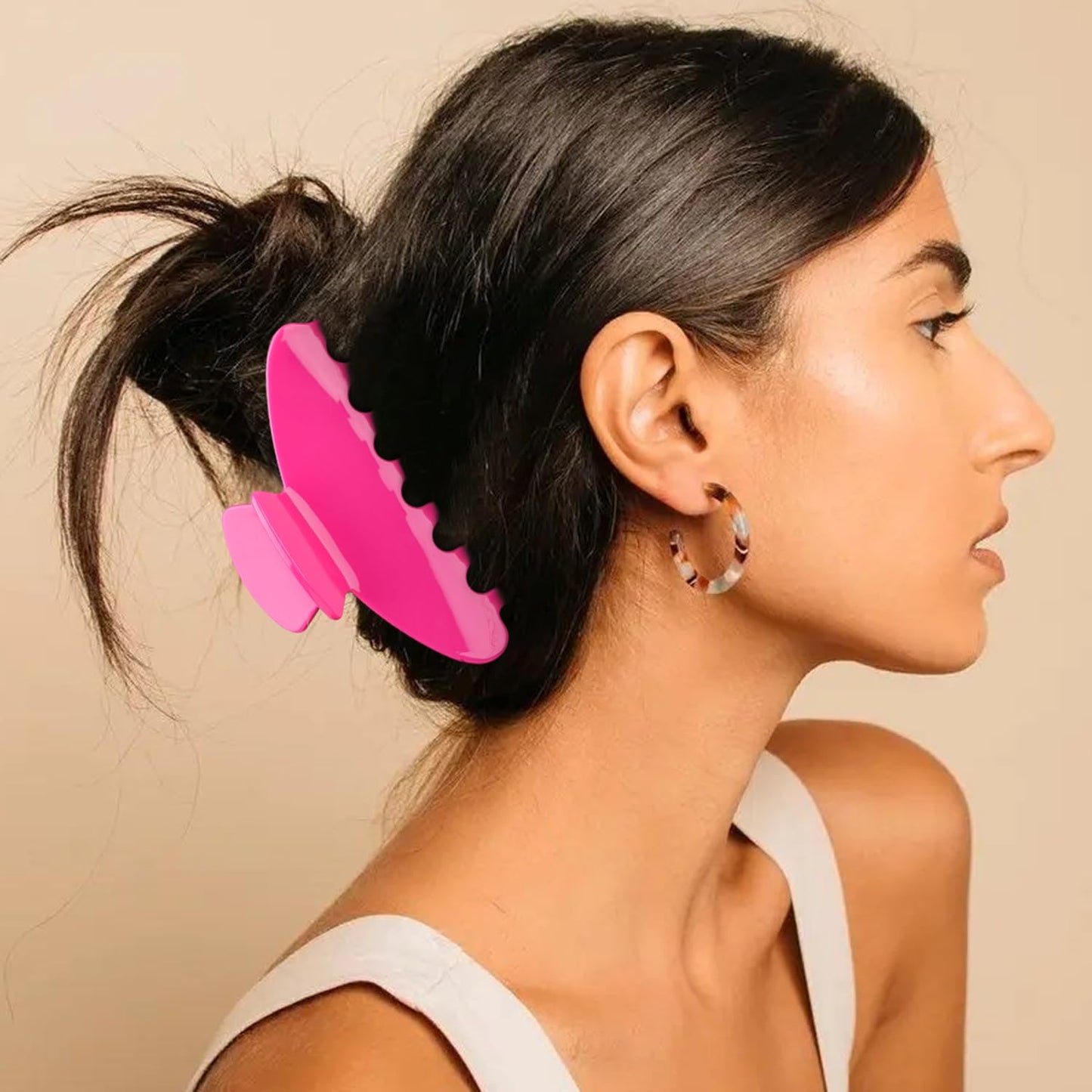 MAORULU Premium Durable Acetate Hair Claw Clips for Women Girls, 4 Inch Large Cute Jaw Clip for Thick or Thin Hair, Vintage Y2K Hair Clips (Hot Pink)