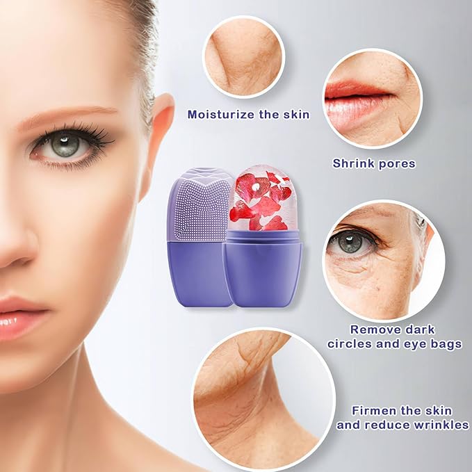 XHJRI Ice Face Roller Massager,Ice Cube Roller for Face, Eyes and Neck Naturally Conditioning and Skin Care,De-Puff Eye Bags,Reduce Migraine Pain,Reusable Massage Silicone Ice Mold (New Purple)