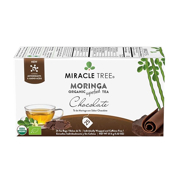 Miracle Tree - 3 Count of Organic Moringa Superfood Tea, 25 Individually Sealed Tea Bags, Chocolate (Keto, Detox, Energy/Immunity Booster, Vegan, Gluten-Free, Organic, Non-GMO, Caffeine-Free)