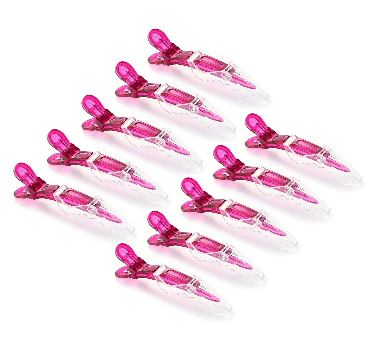 10pcs/set Croc Transparent Plastic Hairdresser Clips - Non Slip Alligator Clips for Women & Girls (10pcs-Rose Red)