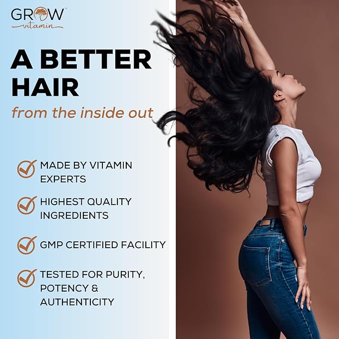grow vitamin All in One Hair Formula for Men & Women - Advanced Hair Formula Includes Biotin, Saw Palmetto, DHT Blocker & Trace Minerals - Hair Supplement for Hair, Skin & Nails - 90 Capsules