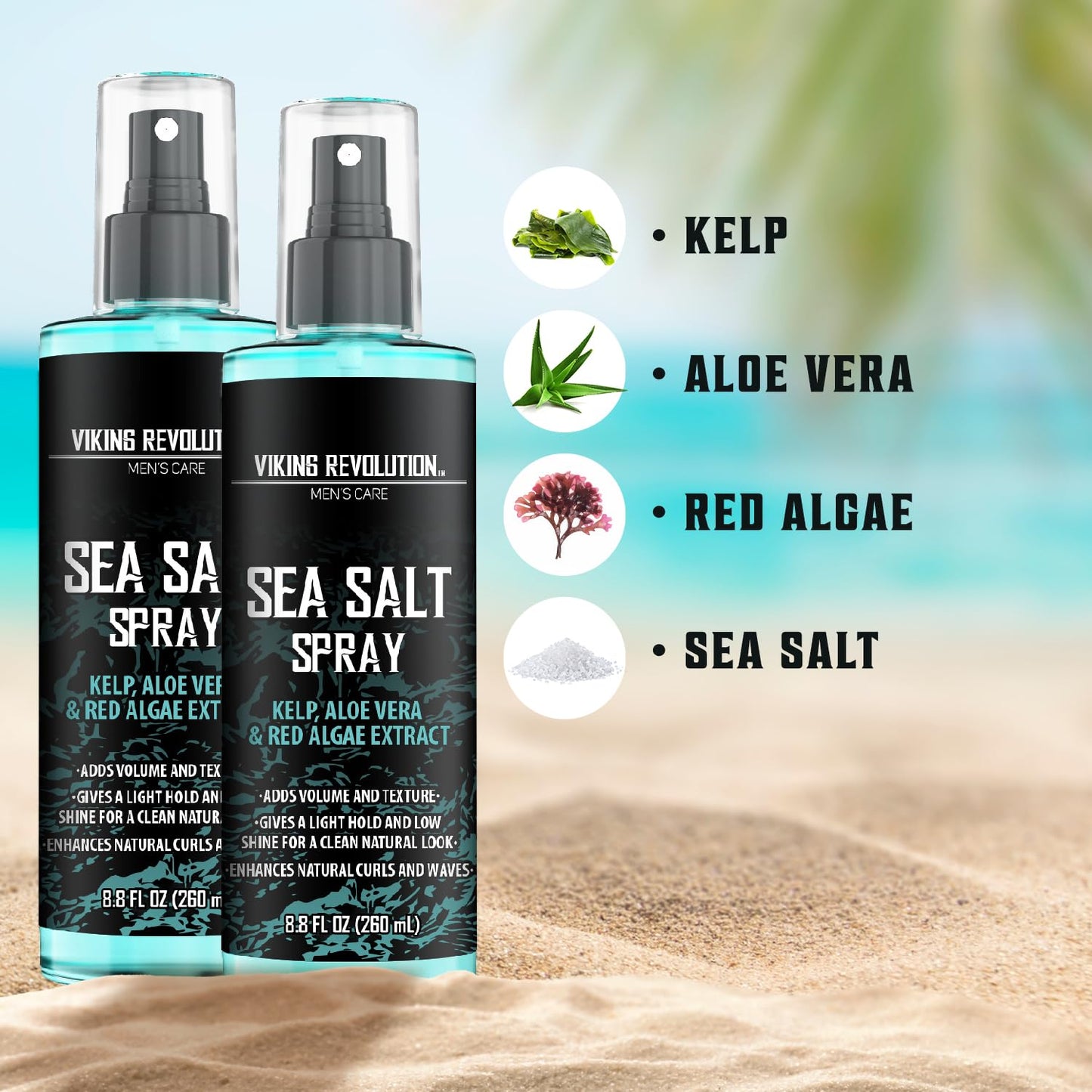 Viking Revolution Sea Salt Spray for Hair Men - Hair Texturizing Sprays with Kelp, Aloe Vera & Red Algae Extract - Surf Sprays to Add Volume and Texture- Sea Salt for Men Beach Hair Spray (2 pack)