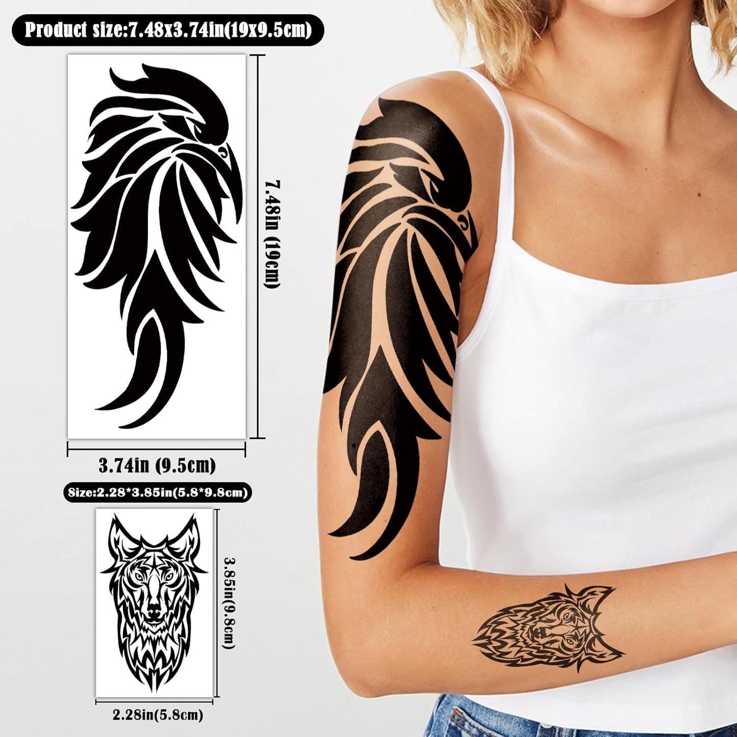 77 Sheets Temporary Tattoo, 17 Sheets Half Arm Black Tribal Lion Owl Wolf Turtle Deer Fake Body Arm Tattoos for Adults Men Women, 60 Sheets Tiny Tattoos Stickers for Boys Girls Kids Party Supplies