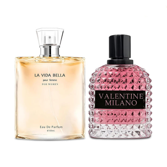 Women's Perfume La Vida Bella&Valentine Valentine Milano Combo Set Eau De Parfum Long Lasting Fragrance 3.4 Fl Oz Spray Each for Daily Used
