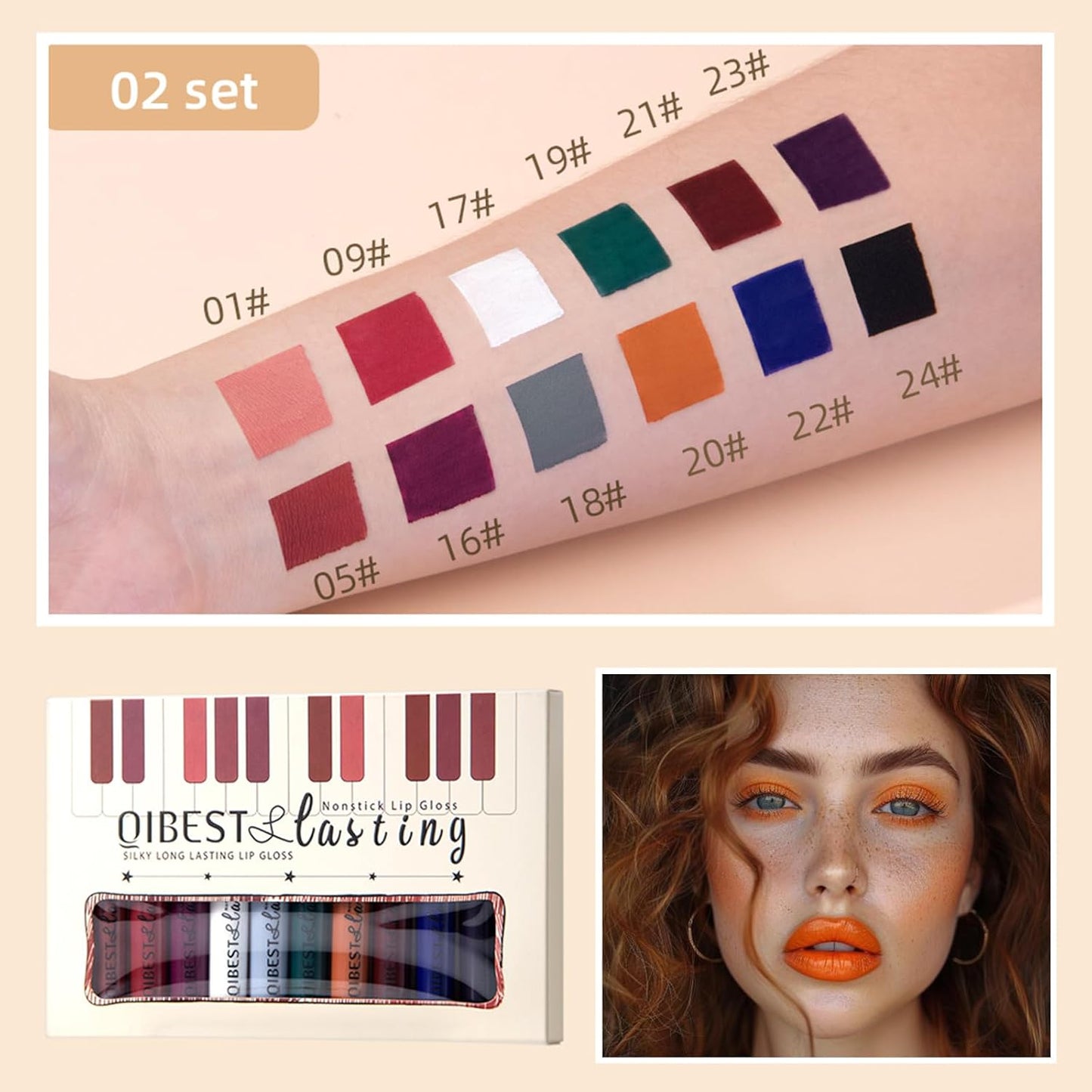 QiBest Goth Black & Bold Lipstick for Halloween Makeup, Matte Liquid Lipstick for Girls & Women, 24 Hours Long Lasting Waterproof Lip Gloss Gift Set, Non-Stick Cup Mate Duracion 24 Horas Lip Stains