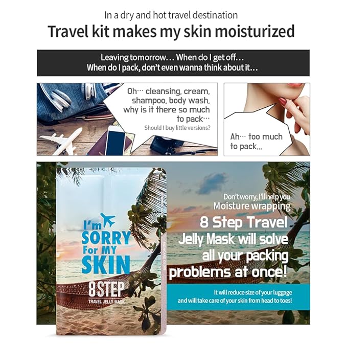 I'M SORRY FOR MY SKIN 8-Step Skincare Travel Essentials Kit, Korean Skin Care Set All in 1, Face Wash, Body Cleansing, Face Moisturizer, Girls Trip and Gift for Women, 8 Products in One (3 set)