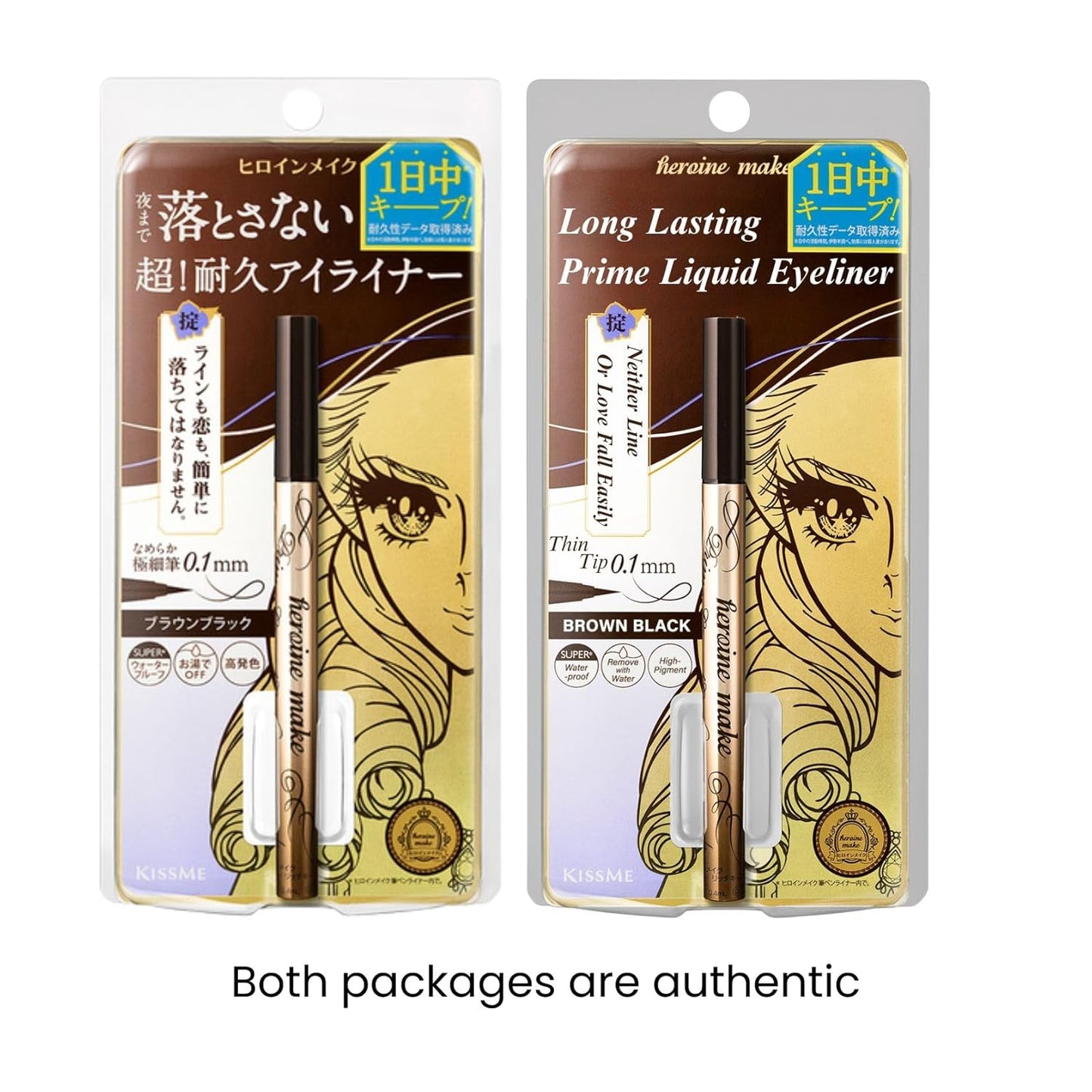 Heroine Make by KISSME Liquid Eyeliner Pen for Intense Color & Ultra-Fine 0.1mm Tip, Waterproof Eyeliner with Organic Beauty Serum, Cat Eye Liner for Long Lasting Eyelines, Brown Black, 1 EA, PRIME