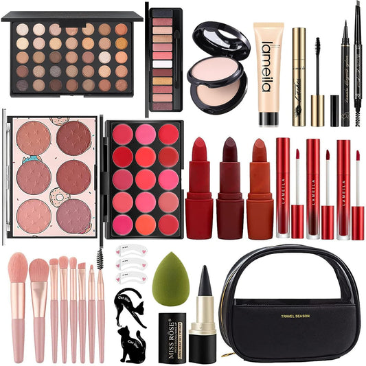 MISS ROSE M All In One Full Makeup Kit,Multipurpose Women's Makeup Sets,Beginners and Professionals Alike,Easy to Carry (Black)