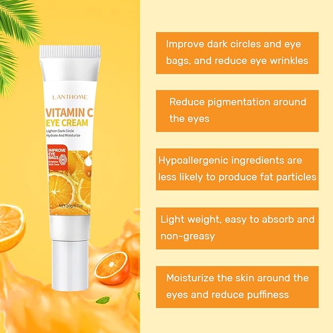 Vitamin C Eye Cream For Dark Circles, Under Eye Cream Anti Wrinkles For Reduce Puffiness And Bags Fine Lines, Wrinkles, Hydrating Eye Lifting Skin Care Anti Aging Eye Cream(0.7 FL.Oz)