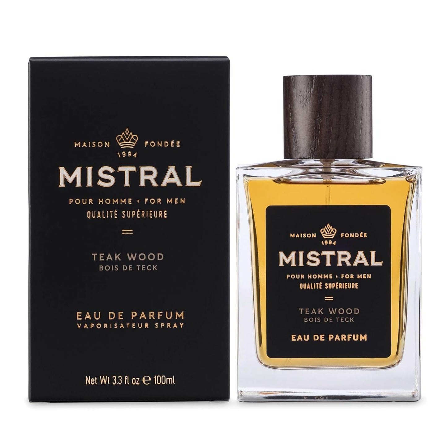 Mistral Men’s Cologne – Teakwood Eau de Parfum | Woody & Earthy Masculine Scent with Citrus, Jasmine, Patchouli & Musks | Cruelty-Free & Long-Lasting Perfume for Men, Made in France - 3.4 Oz