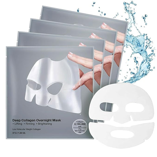 4 PACK Deep Collagen Overnight Mask, Bio-collagen Face Hydrogel Mask Korean Skincare Facial sheet masks for lifting, firming, and Elasticity Improvement (Collagen Mask)