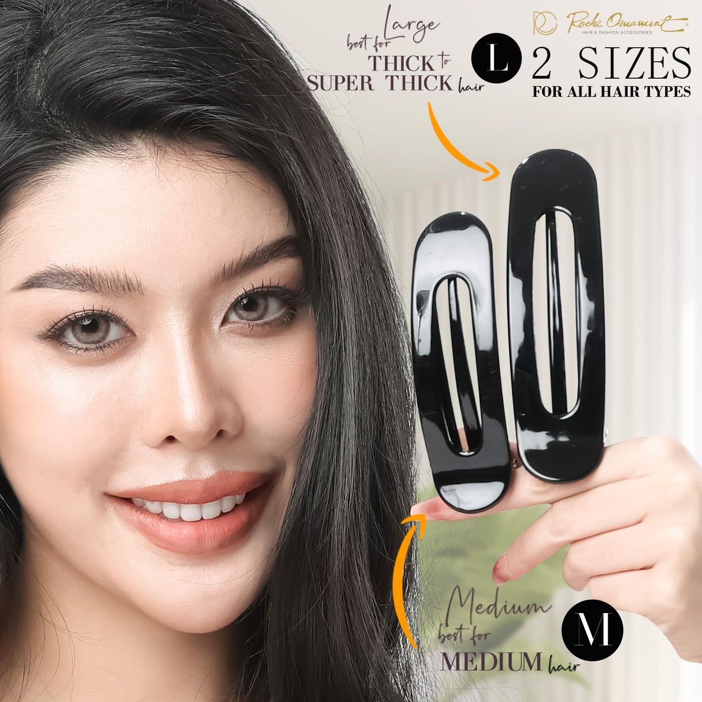 RC ROCHE 6 Pcs Flat Claw Hair Clips for Women Lay Down Barrettes No Crease Side Slide Thick Long Hair Duckbill French Against Head Jaw Claw Styling Clamp, Medium Black