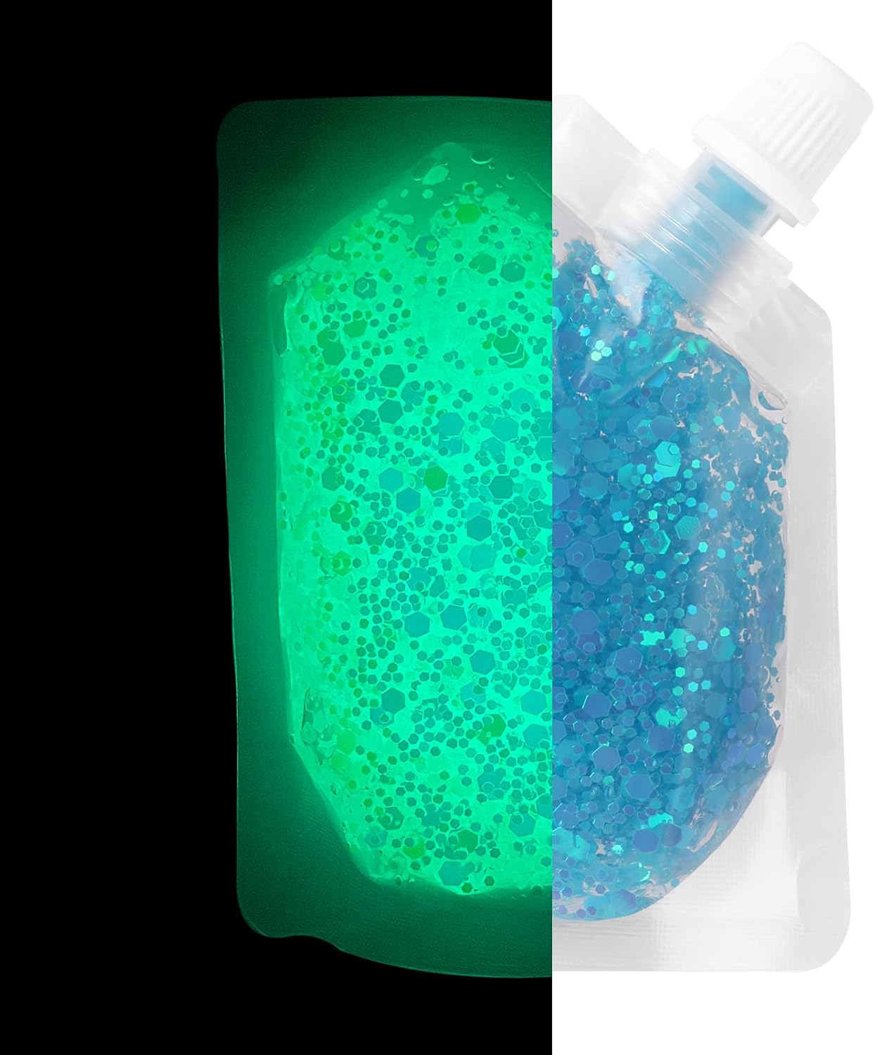 MEICOLY Glow in The Dark Body Face Glitter Gel,Luminous Halloween Sequins Chunky Glitter, Self-Adhesive Neon UV Blacklight Glitter for Body Face Hair Festival Sparkling Body Glitter for Women,Blue