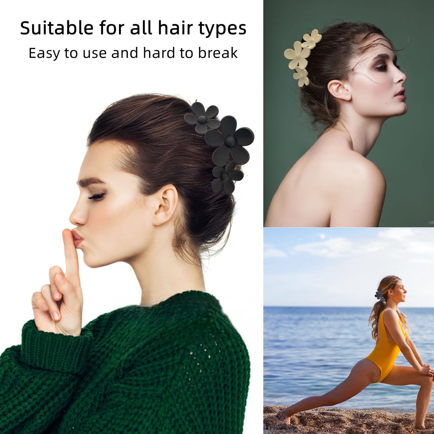 Hair Clip Claw Clips for Women and Girls, Non Slip Strong Hold Tortoise Banana Hair Clips for Thick Hair, 4 Colors