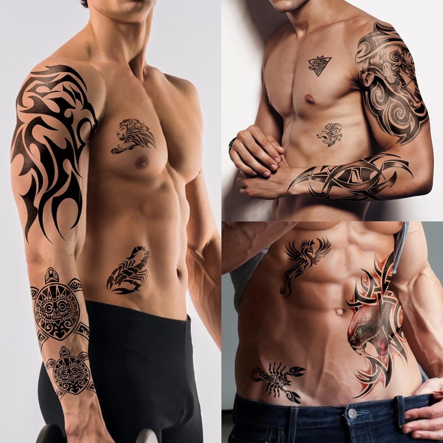 77 Sheets Temporary Tattoo, 17 Sheets Half Arm Black Tribal Lion Owl Wolf Turtle Deer Fake Body Arm Tattoos for Adults Men Women, 60 Sheets Tiny Tattoos Stickers for Boys Girls Kids Party Supplies