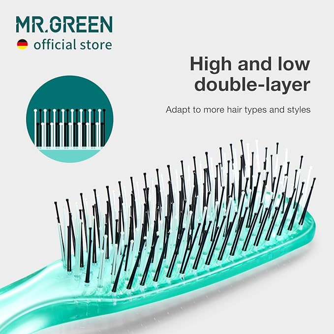 MR.GREEN Hair Brush Crystal Scalp Massage Combs Volumizing Hair Styling Fine Tooth Detangling Tool For Long Wet Dry Hair Women Gift (Green, Small)