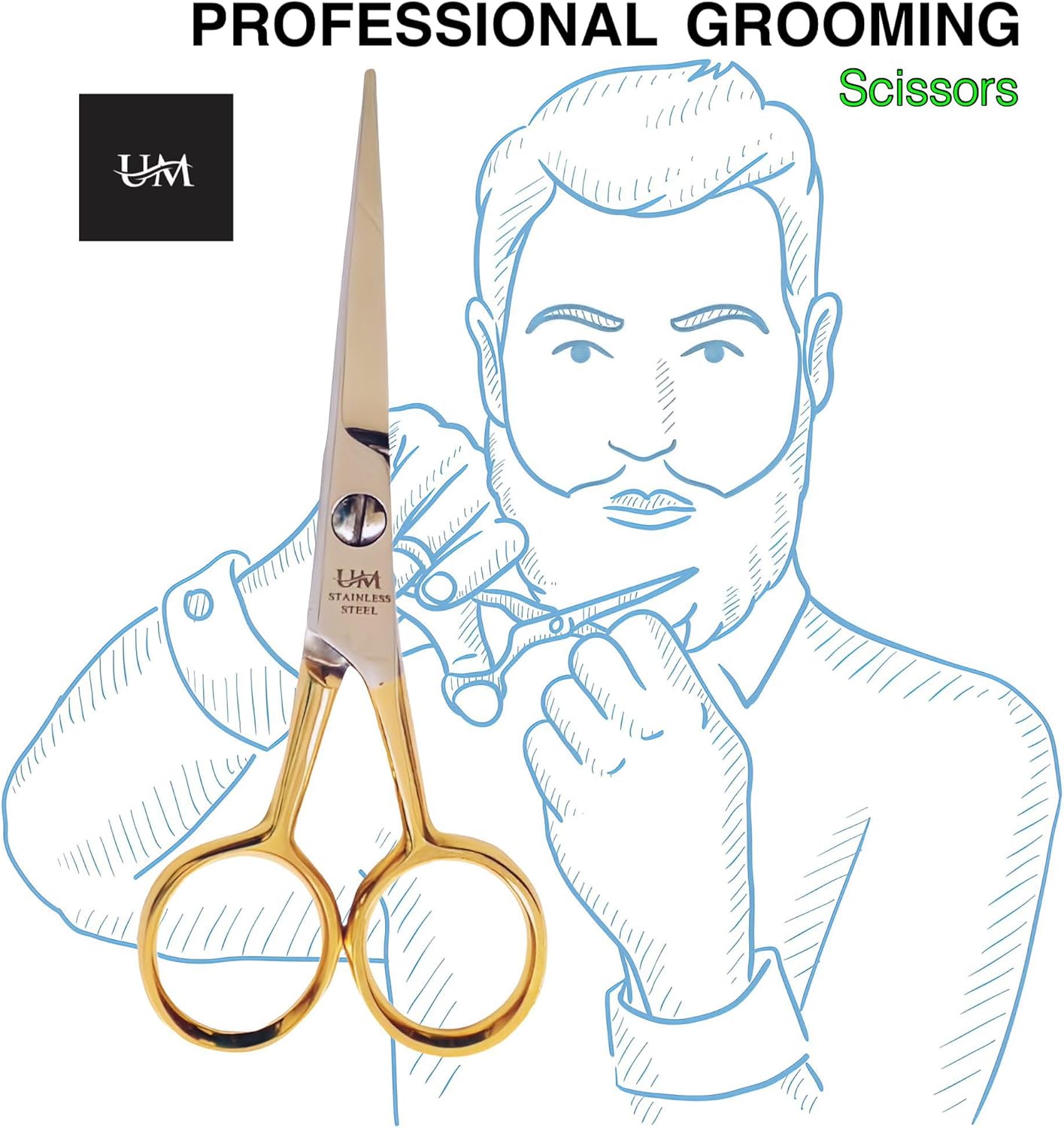 UM Supplies Hair Scissors | Premium Shears For Hair Cutting | Professional Barber Scissors with smooth Razor I Haircut Scissors For SalonIWomen Mens|kidsIPets (Silver) (SILVER-GOLD 4.5)