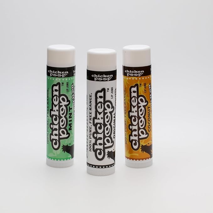 Chicken Poop Lip Balm Simone Chickenbone 100% Natural Moisturizer for Dry, Chapped Lips, Combo (2 Original, 2 Mint, 2 Coconut), Pack of 6