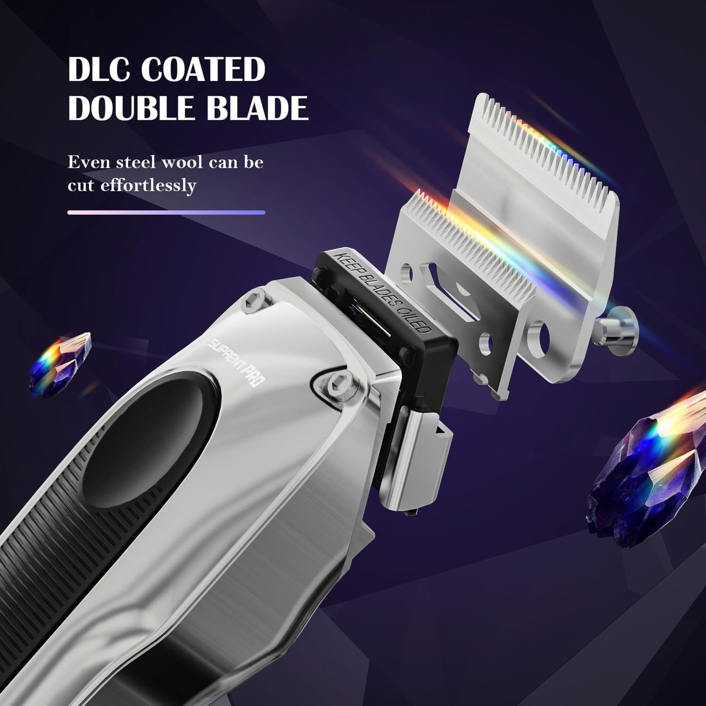 SUPRENT PRO Professional Hair Clippers for Men - High Torque Brushless Motor & Detachable Blade - Cordless Hair Trimmer Set for Barbers with Charging Base - Premium Hair Clipper Kit - Silver