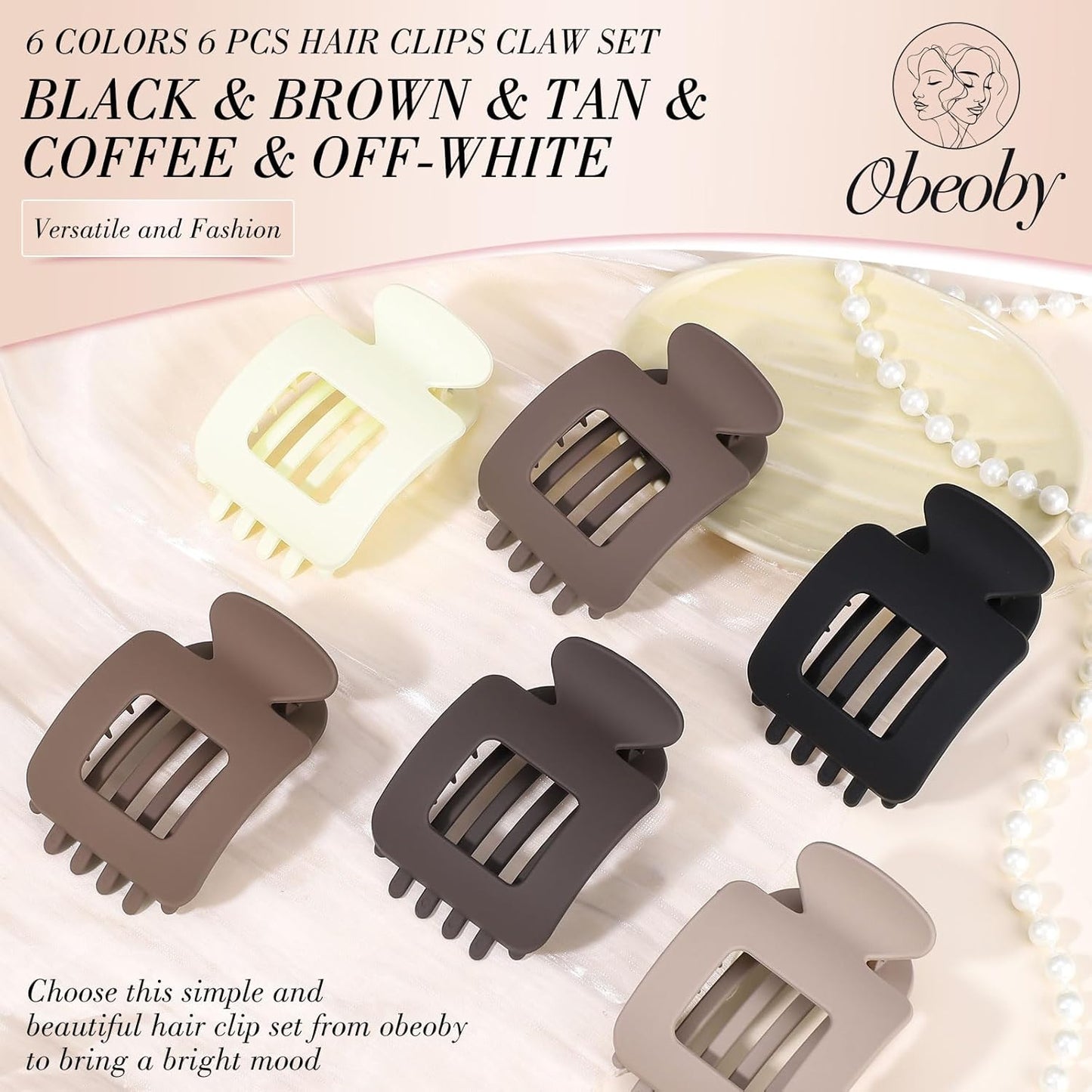 Obeoby 6 PCS Flat Claw Clips for Women, French Flat Hair Clips Large Hair Barrettes Accessories Stocking Stuffers Christmas Gifts (Neutral)