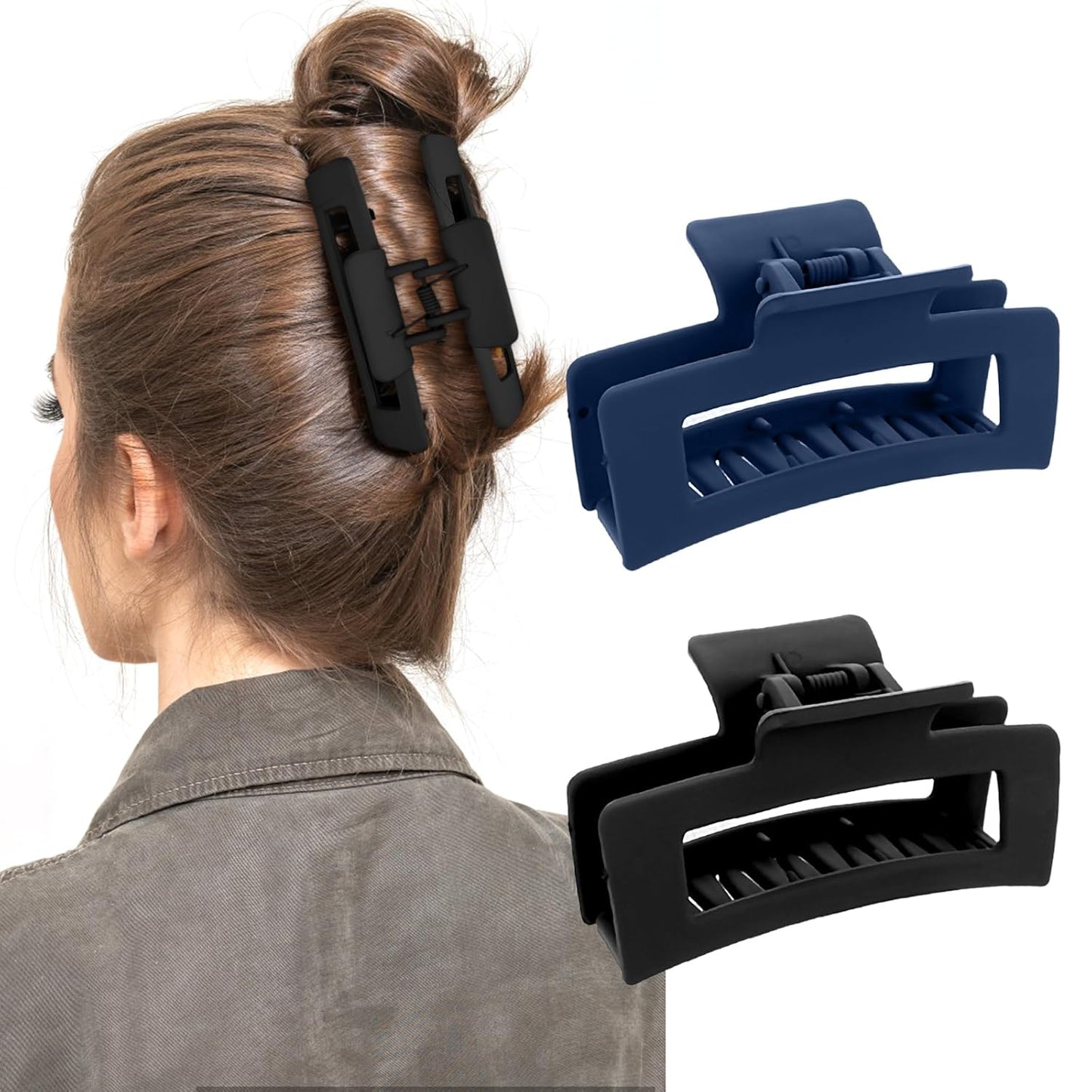 2 Pieces Square Claw Clips 3.5 Inch Matte Non-slip Hair Clamps Medium Hair Claw Clips Fashion Strong Hold Banana Clip Thick Thin Hair Styling Accessories for Women Girls