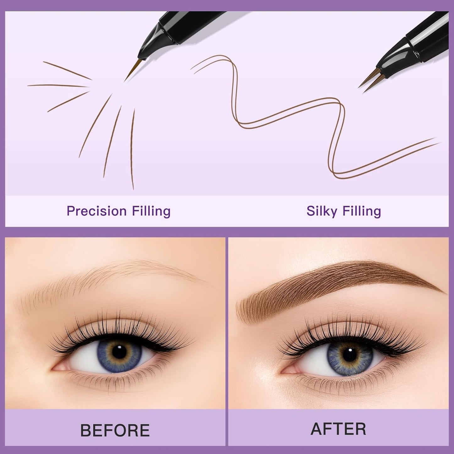 UCANBE Curved Eyebrow Pencils for Women with Spoolie Brush,Dual-Ended Eyebrow Pen with 2-Fork-Tip&Precise Brush-Tip,Microblading Brow Pen for Hair-Like Brows,Waterfool, Long Lasting,Soft Brown