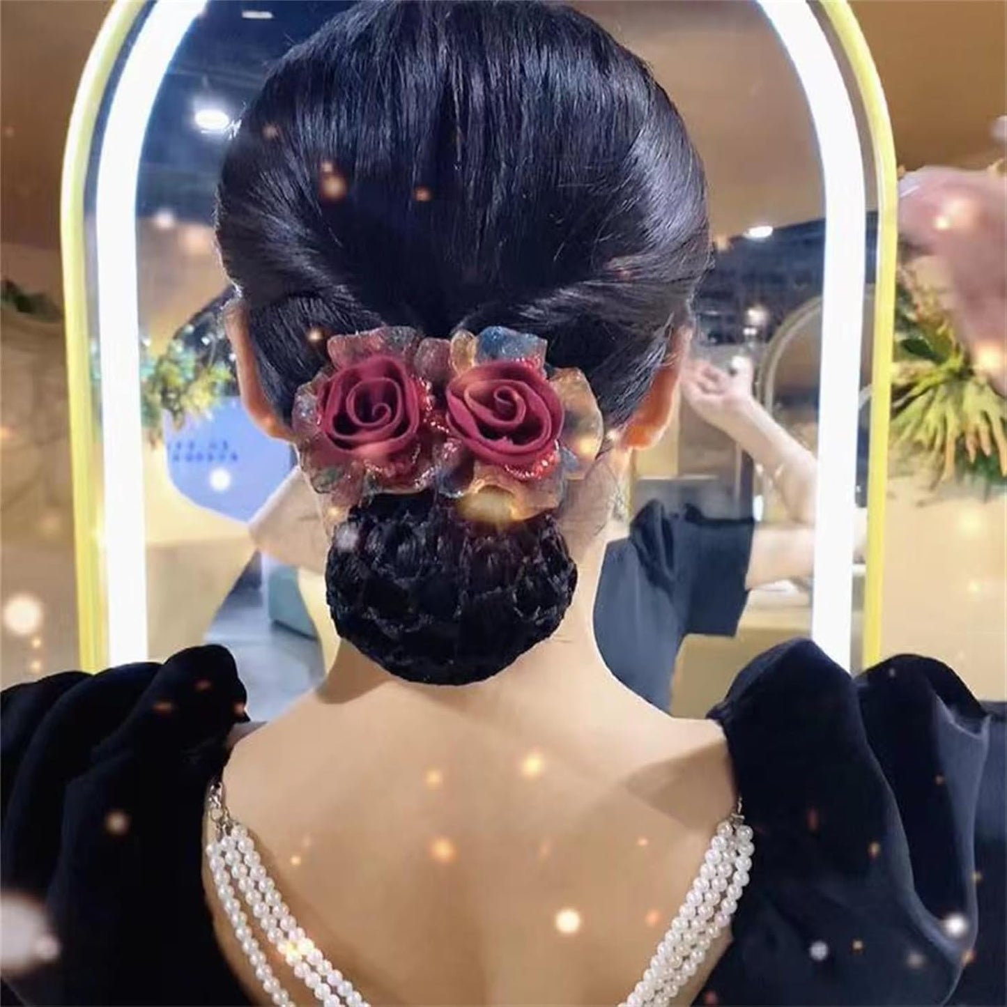 3 Pcs Flower Hair Bun Holder Covers for Women with Bowknot Hair Clips, Barrette Ribbon, and Snood Hairnet