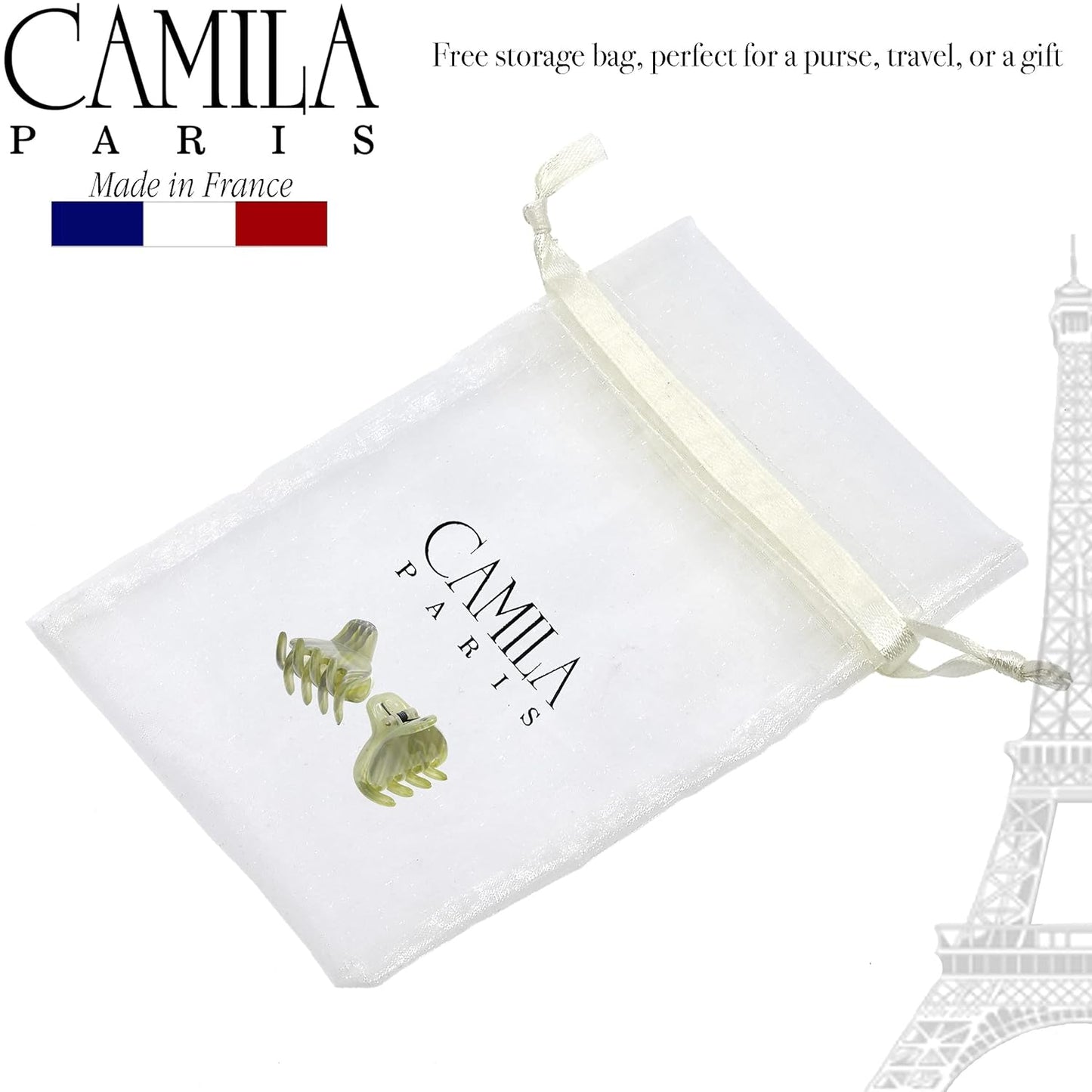 Camila Paris CP3199 French Hair Clip for Women, Small 1 inch Set of 2 Green Girls Hair Claw Clips Jaw Fashion Durable and Styling Hair Accessories for Women, Strong Hold No Slip Grip, Made in France