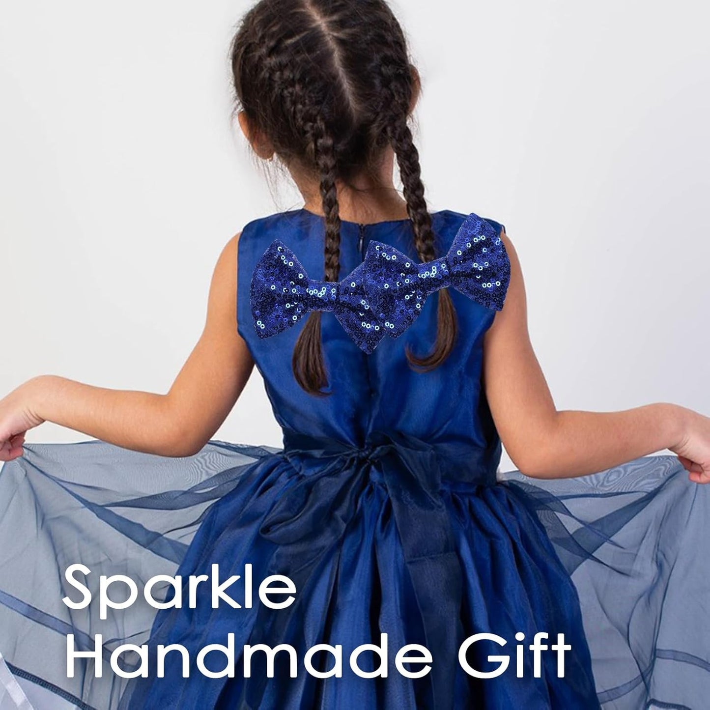 KISZU 4 Inch Sequin Glitter Hair Bows Clips, Sparkling Bling Little Bow HairPins Hair Accessories for Baby Girls Kids Children Teens and Women (Deep Blue)