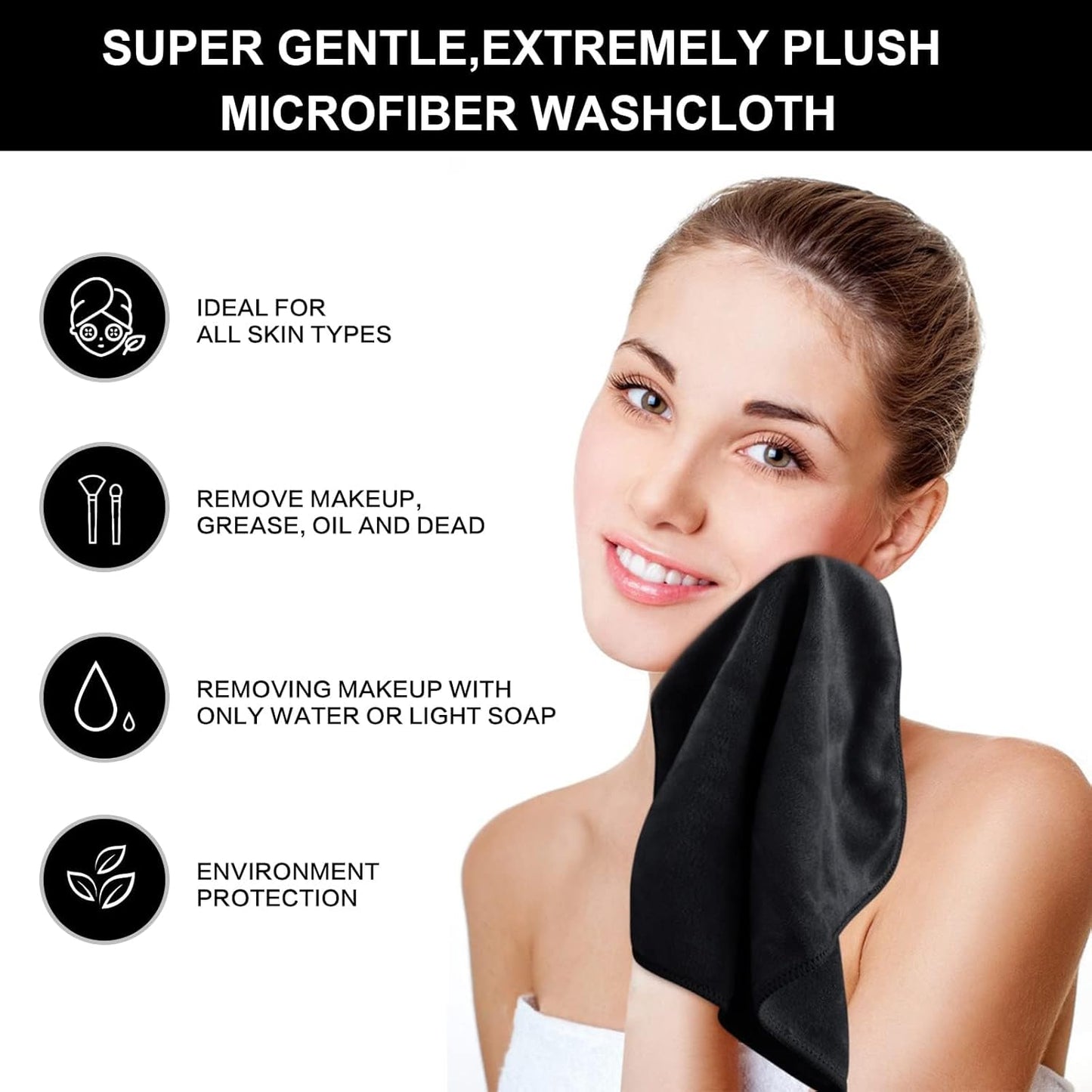 SINLAND Microfiber Facial Cloths Fast Drying Washcloth 12inch x 12inch Absorbent Face Wash Cloth Soft Makeup Remover Cloths