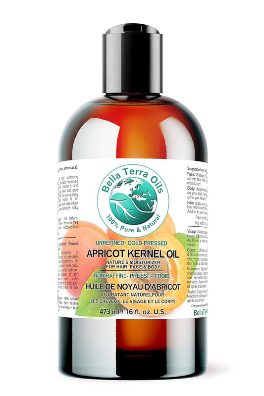 Bella Terra Oils - Organic Apricot Kernel Oil 16 oz - Cold-Pressed Nutritional Wonder, Packed with Antioxidants, Ideal Carrier Oils for Essential Oil Blends
