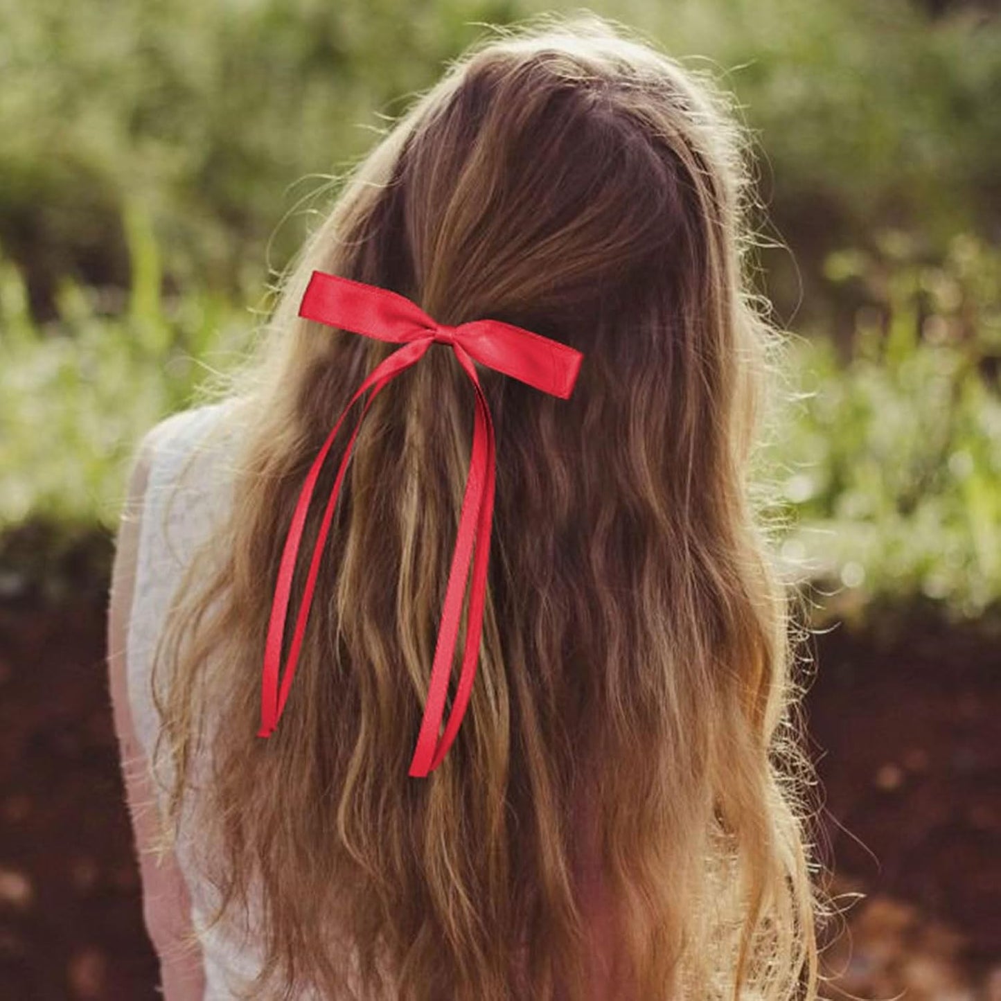 AWAYTR Hair Clip - 6Pcs Hair Bow Clip with Tassels and Bowknots for Women in Red/Black/Navy with Long Solid Hair Ribbons for Girls