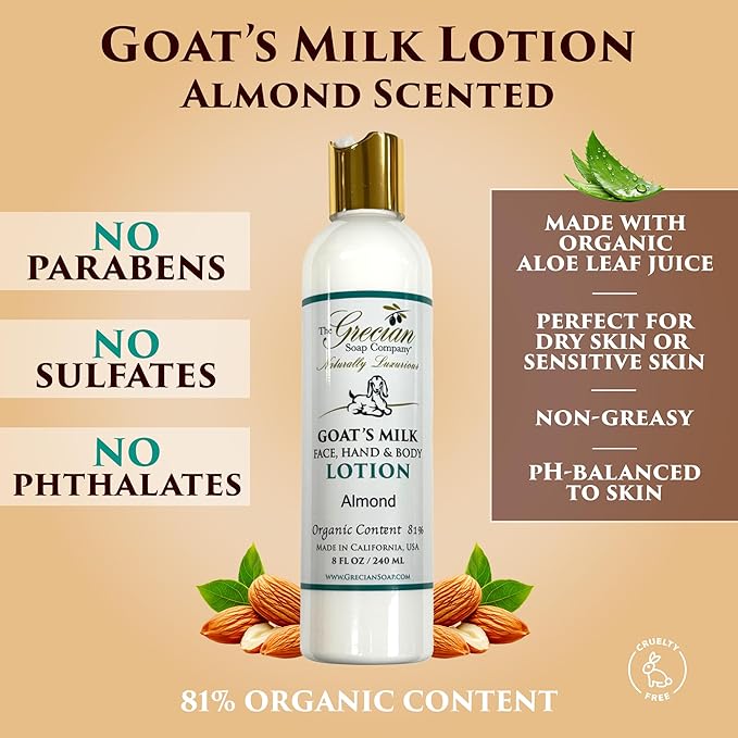 Deluxe Gift Basket for Women - 6pcs Goat Milk & Olive Oil Skin Care Set, Birthday Gifts, Spa Gift, Bridal Shower Gifts, Gifts for Mom, Almond Scent, Handmade in the USA